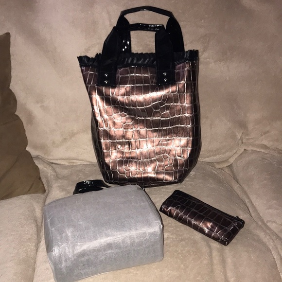 Handbags - Animal print metallic Bag set of 3 New